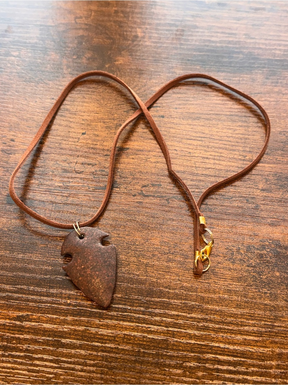 Brown Arrowhead Pendant on Suede Cord Necklace